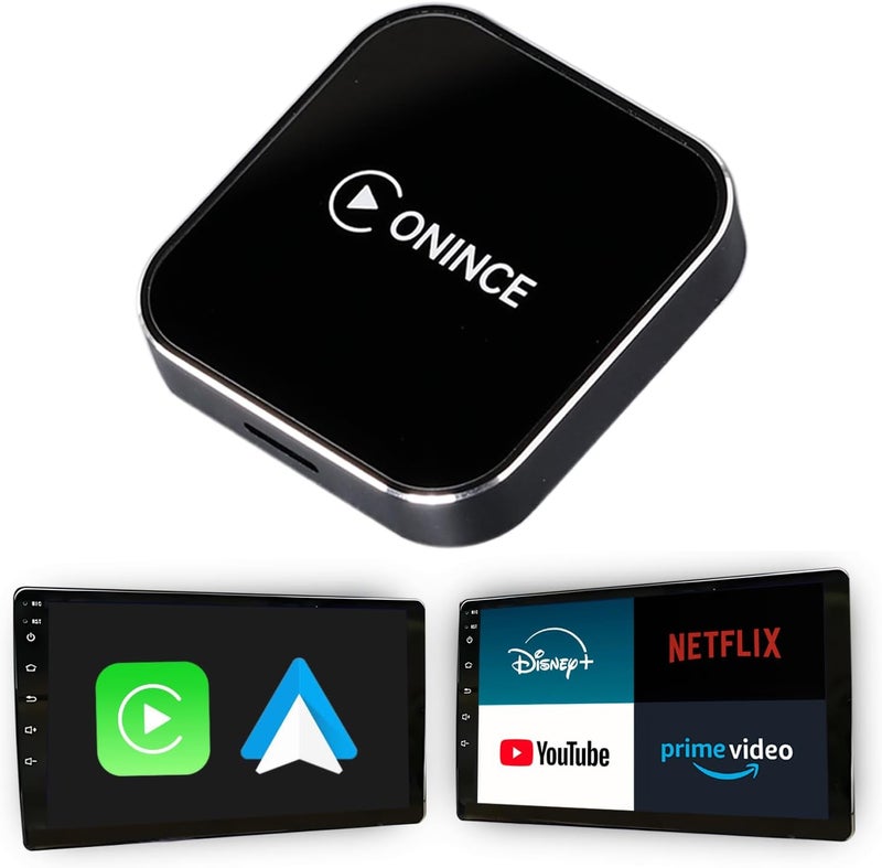 ONINCE ترقية CarPlay AI Box 2025 – صندوق سحري 3.0 مع CarPlay اللاسلكي وAndroid Auto، وNetflix وYouTube وDisney+ وPrime Video مدمجة | واي فاي 5.8GHz، اتصال تلقائي | للسيارات والدراجات النارية المزودة بـ CarPlay السلكي من OEM - Image 1